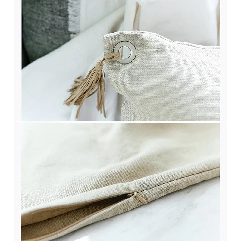 Rynx | Cotton-Linen Cushion Cover French Style Cushion Cover with Tassels Square Back Cushion Pillowcase Decor Living Space 45x45cm