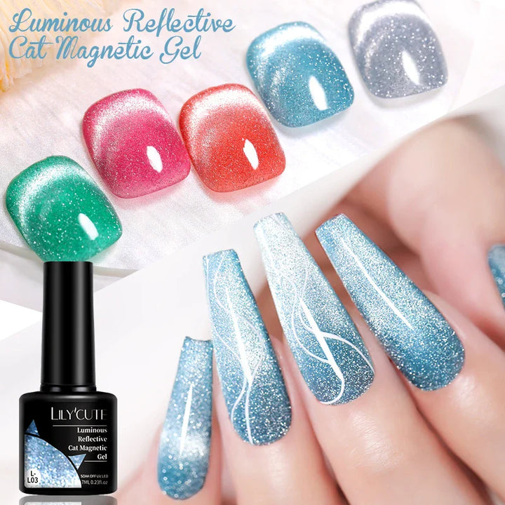 Rynx |7ML Snowlight Cat Magnetic Gel Nail Polish Grow-In-Dark Reflection Glitter Laser Semi-Permanent Soak Off UV Gel Nail Polish