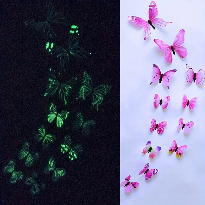 Rynx New 12Pcs Fashion 3D Glowing Butterfly Creative Wall Stickers For DIY Wall Stickers Modern Wall Art Home Decor DIY Gift