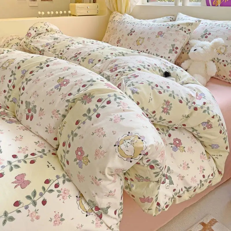 Rynx Bedding Set Refreshing New Blue Wind CHIME Four-Piece Set On Bed Washable Cotton Bed Sheets Bed Sheets Dormitory 3 Pieces