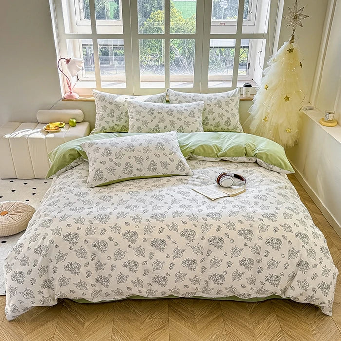 Lisslune | 100% Baumwolle Gedrucktes Bettbezug Set mit Kissenbezügen - Florales Stil Bettwäsche Set, Atmungsaktiv & Hypoallergen, Maschinenwaschbar