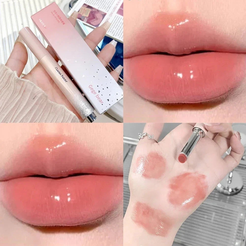 Rynx | Water Mirror Lipstick Long-lasting Non-sticky Cup Moisturizing Crystal Jelly Clear Brown Solid Lip Gloss Korean Lip Makeup Cosmetics