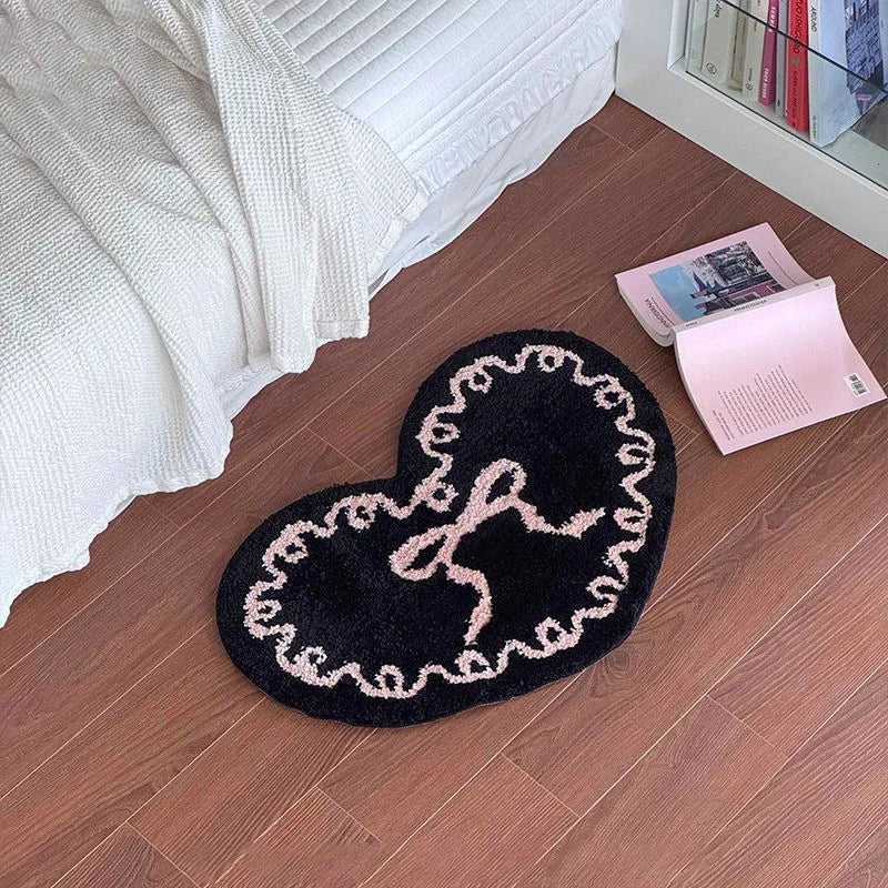 Rynx | Heart-Shaped Bow Pattern Tufted Rug Bathroom Soft Plush Anti-Skid Doormat Fluffy Thick Tufted Room Entry Mat