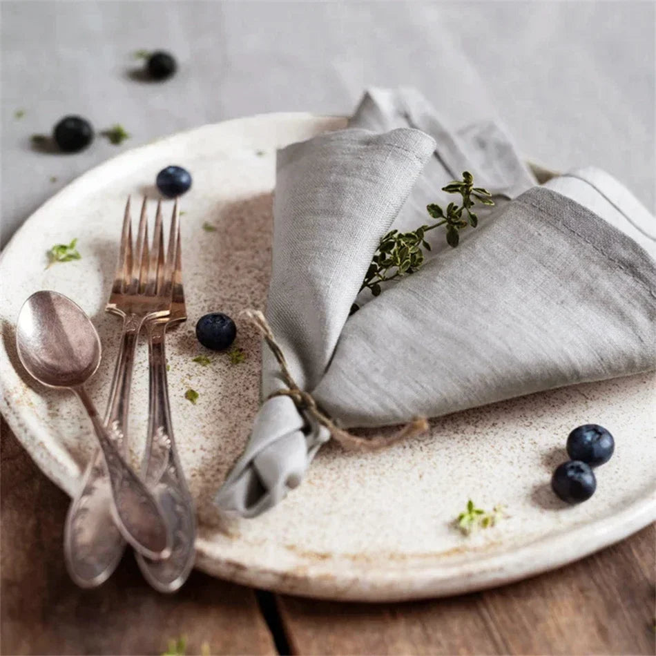 Rynx | 12PCS pure linen table napkins, 40x40cm sage green soft comfortable tea towel, square napkin for wedding dinner party decoration