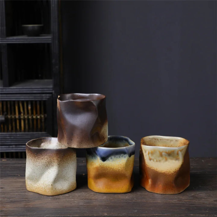 Lisslune | Irregular twisted shape cup 9.47 ounces/280 ml ceramic coffee tea cup without handle polychromatic creative ceramic mugs coffee mugs retro