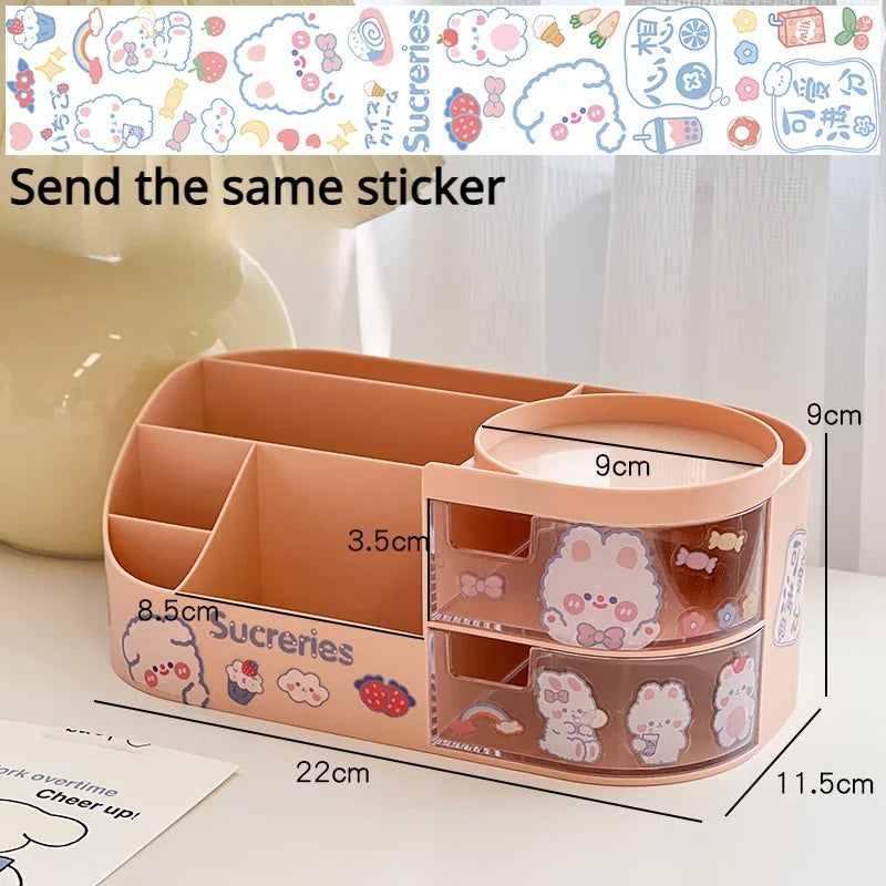 Rynx | Japanese Style Desktop Pen Holder Cute Multifunctional Large Capacity Partition Drawer Desk Stationery Organizer Storage Box