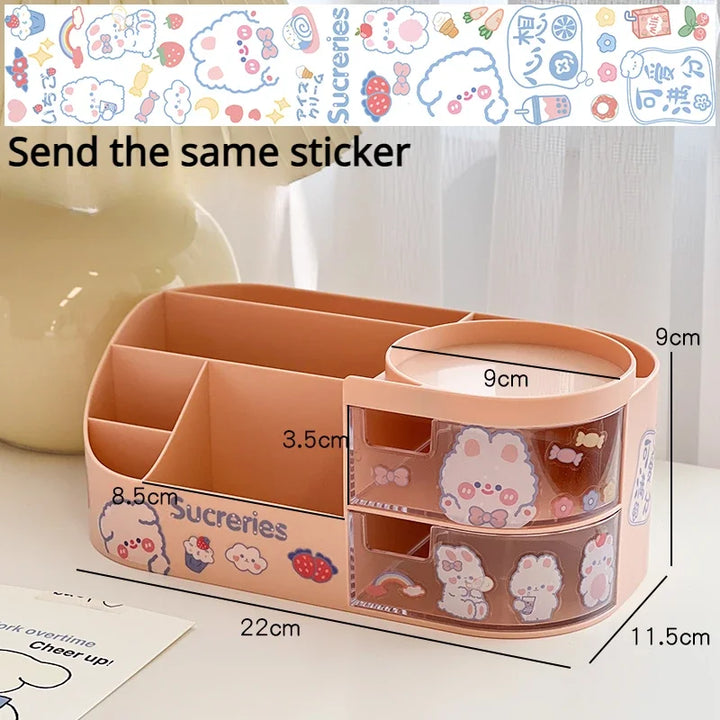 Rynx | Japanese Style Desktop Pen Holder Cute Multifunctional Large Capacity Partition Drawer Desk Stationery Organizer Storage Box