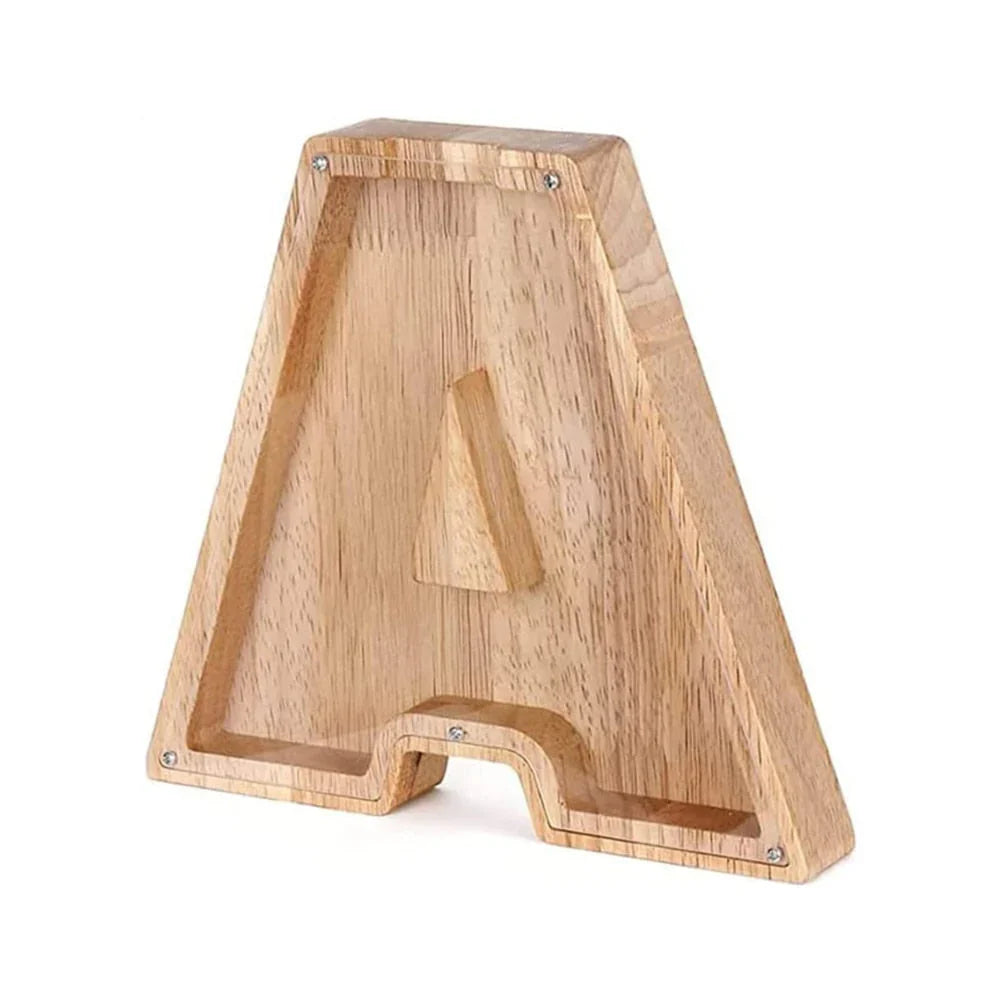 Lisslune | Wooden Alphabet Piggy Bank with Transparent Viewing Window for Stylish Saving