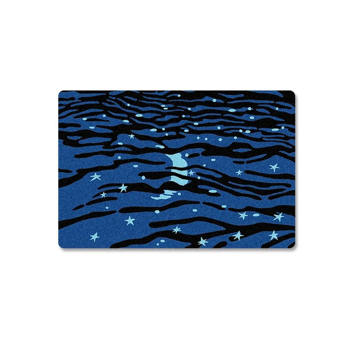 Rynx | Star pattern living room large rug wavy striped bedroom nightstand rug green blue home decor rug soft plush rugs IG