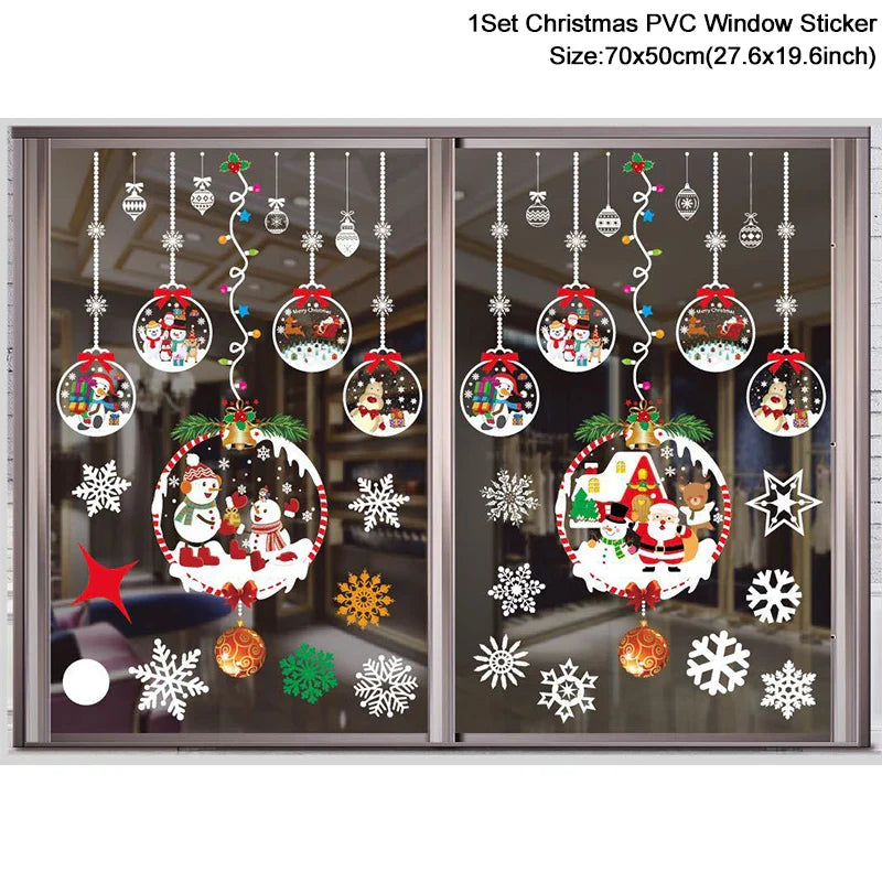 Rynx Christmas Window Stickers Santa Snowflake DIY Wall Tattoo Christmas Decorations for Home New Year Ornaments Gift