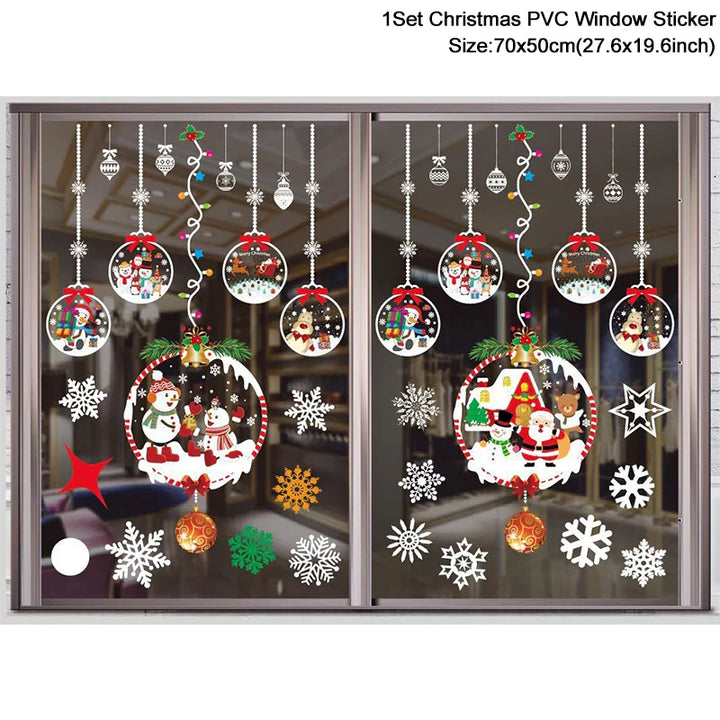 Rynx Christmas Window Stickers Santa Snowflake DIY Wall Tattoo Christmas Decorations for Home New Year Ornaments Gift