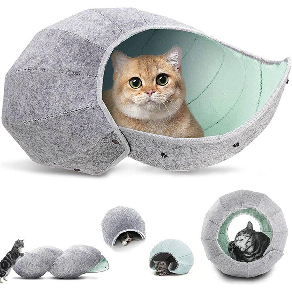 Lisslune | Cozy Conch Cat Shelter & Multifunctional Play Tunnel: The Perfect Escape for Your Friendly Cat