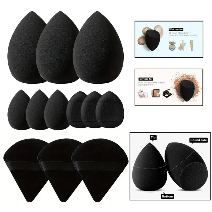Rynx | 14pc Beauty Eggs Makeup Sponge Set with Storage Glass Velvet Beauty Blender Makeup Sponge Finger Puff Foundation Cosmetic Puffs