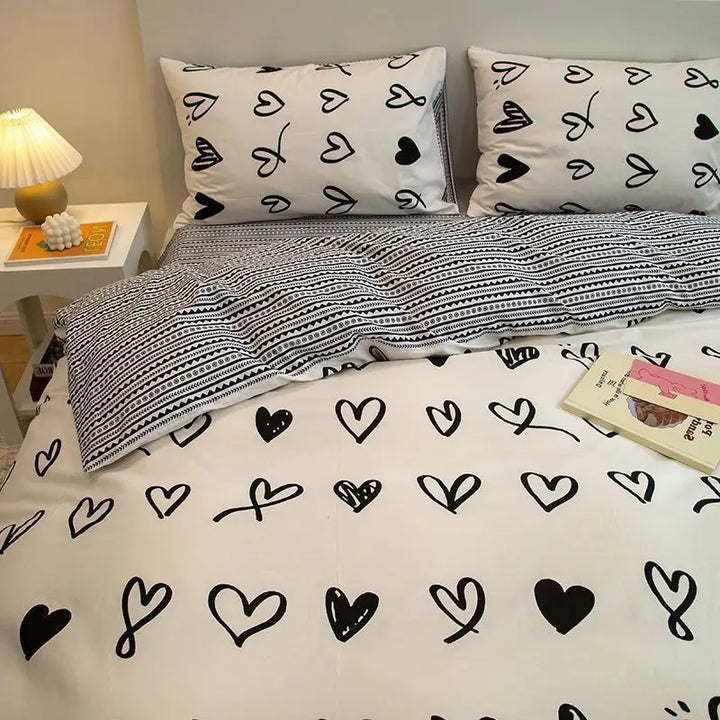 Rynx | New Fashion Bedding Set Ins Floral Single Double Size Duvet Cover Bed Sheet Pillowcase Grid Solid Color Home Girls Bedding