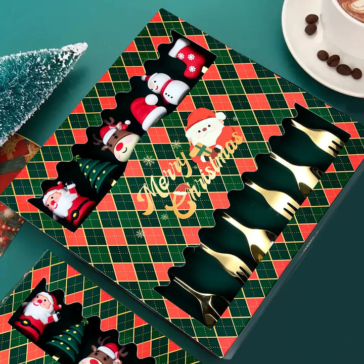 Lisslune | GoldParty Christmas Cutlery Set – Luxury Gold Spoon and Fork with Santa Claus Design