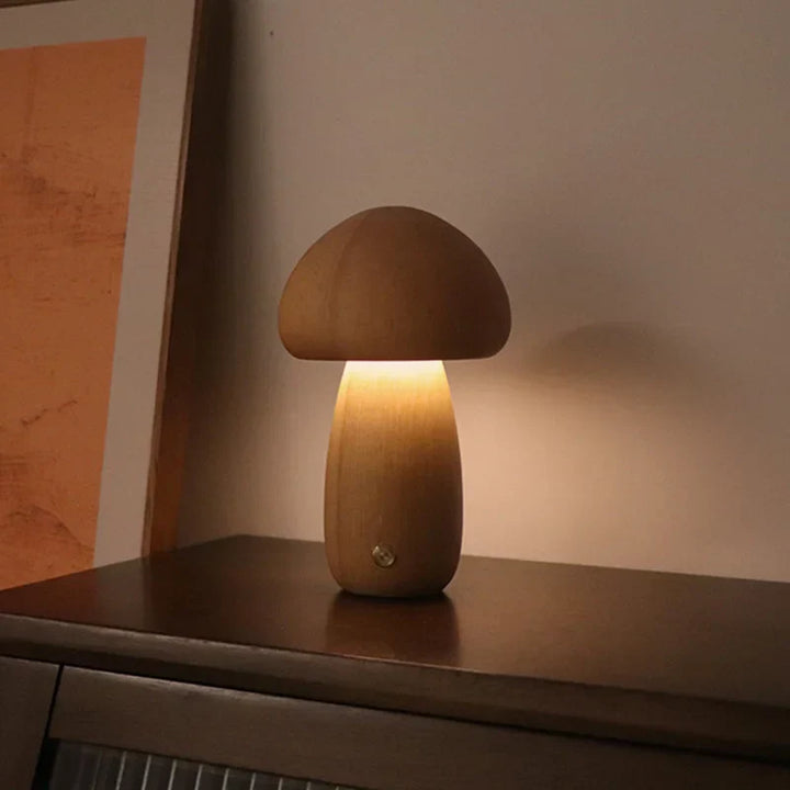 Lisslune | Touch Switch Wooden Mushroom LED Night Lamp