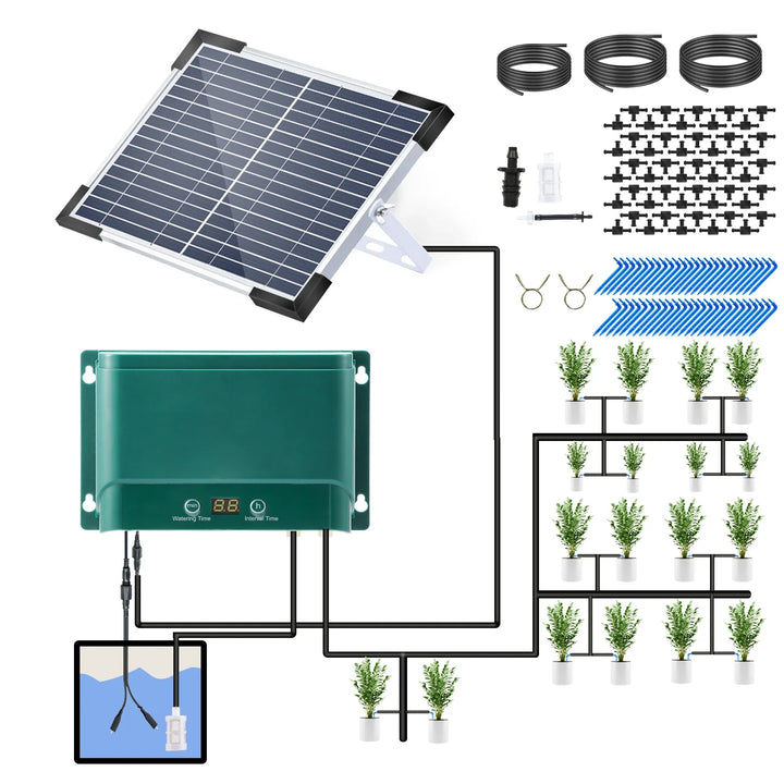 Lisslune | Solar Drip Irrigation System Kit Automatic Watering with 30 Modes & 7 Timers – AquaFlow
