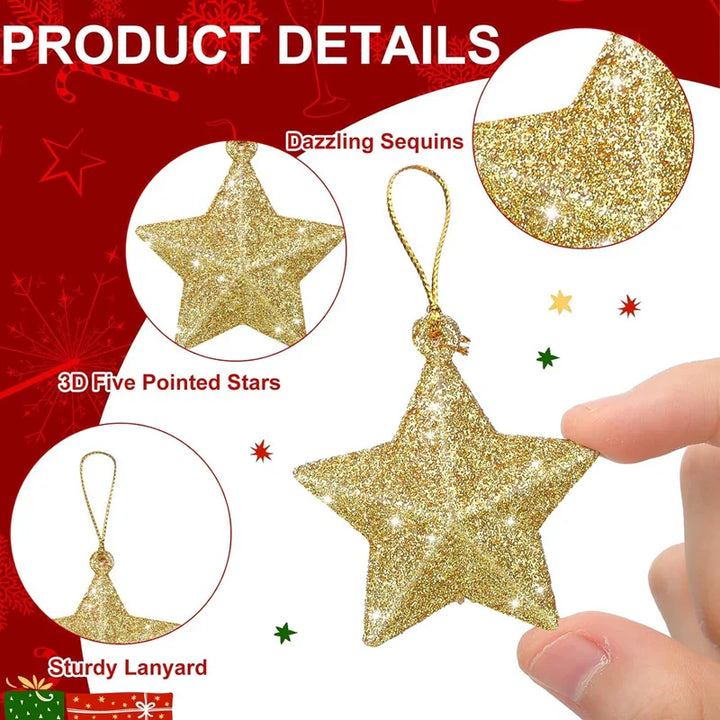 Rynx Gold Glitter Star Ornaments Christmas Tree Hanging Pendants Christmas Decorations for Home Navidad New Year Party DIY Gift