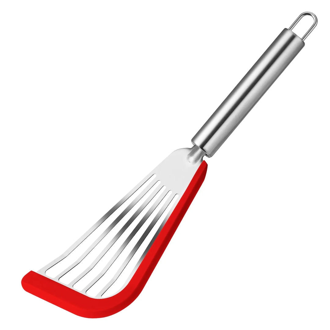Lisslune | Silicone-Edged Fish Spatula - Stainless Steel, Heat-Resistant, Slotted Turner for Cooking
