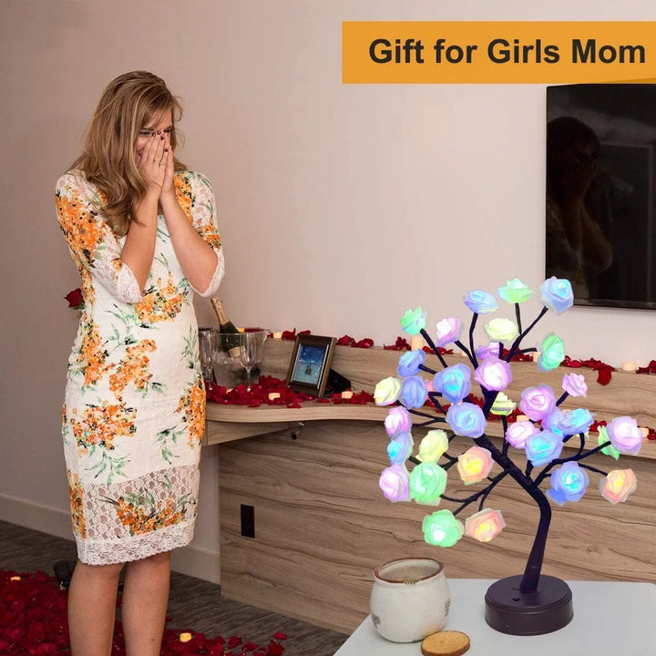 Lisslune | RGB Rose Flower Tree Lights 24LED USB Battery Table Lamp Fairy Night Light Home Party Christmas Wedding Bedroom Decoration Gift