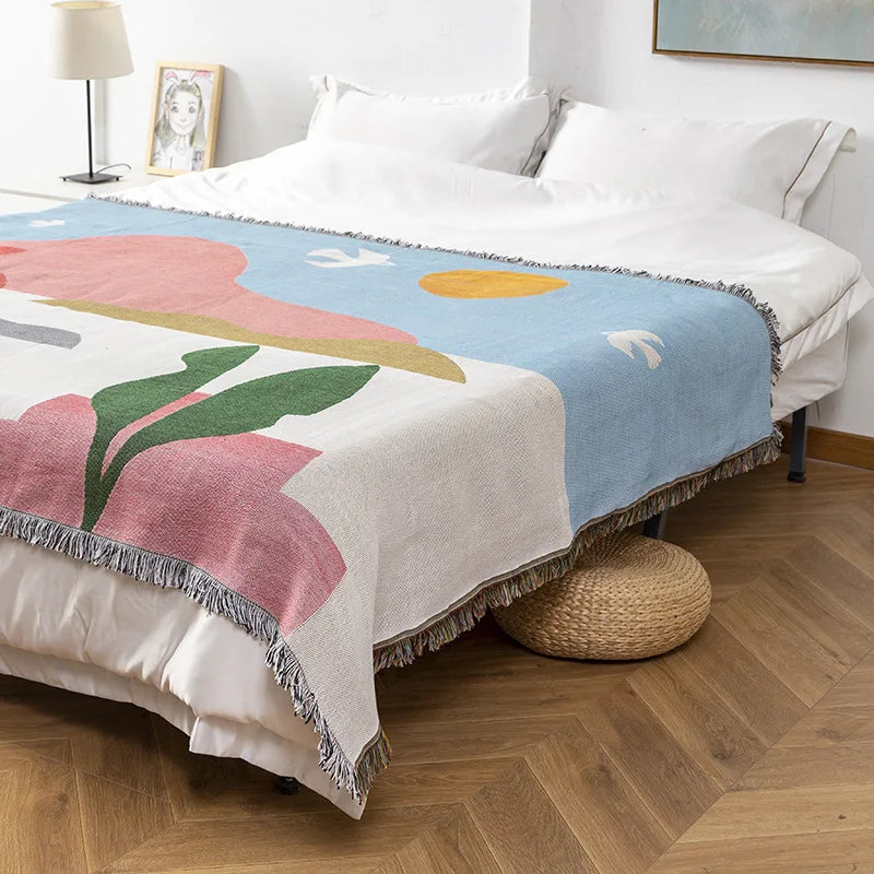 Rynx | Textilstadt Nordic Style Home Accessories Blankets Double Sofa Cover Geometry Picnic Mat Various Sizes Tassels Tapestries 160x220cm