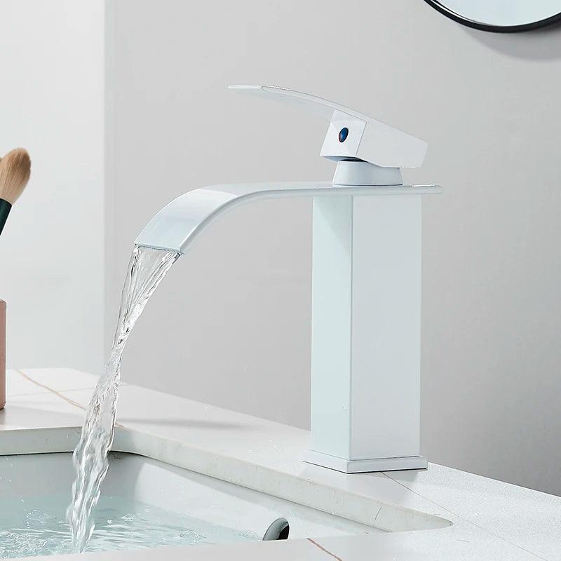 Lisslune | Modern black waterfall faucet with chrome accents for stylish bathrooms