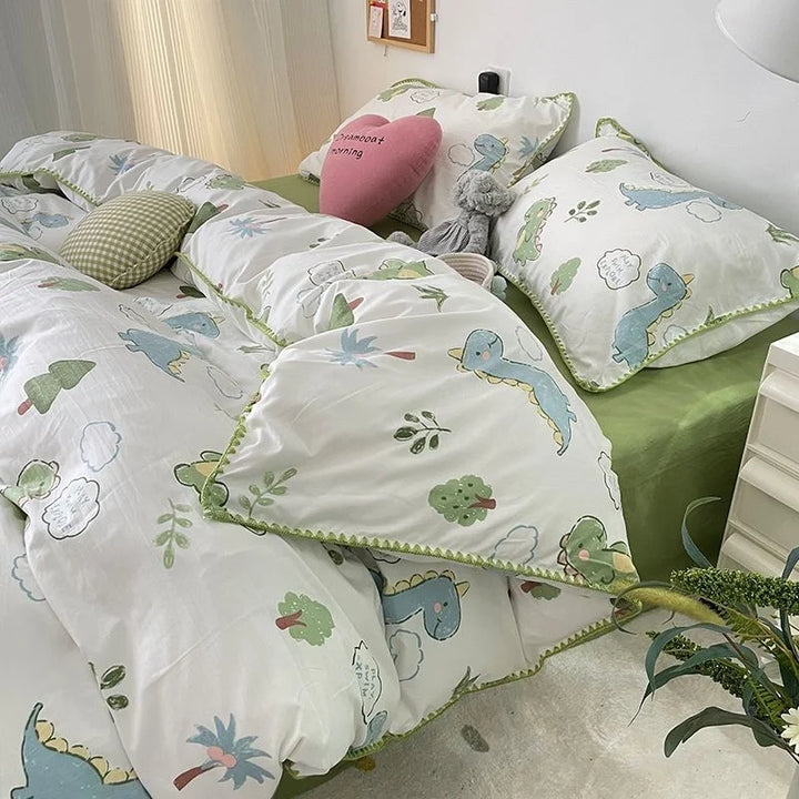 Rynx | Bedding set INS Girls Cherry Soft washed cotton bed sheet Queen King size duvet set Comforter set pillowcase bedding