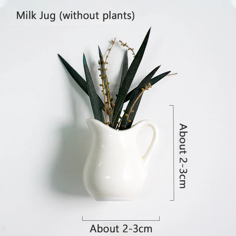 Rynx | Mini Ceramics Vase Refrigerator Magnet DIY Porcelain Vase Refrigerator Magnet Message Sticker Flower s Green Plant Kitchen Gift Decor