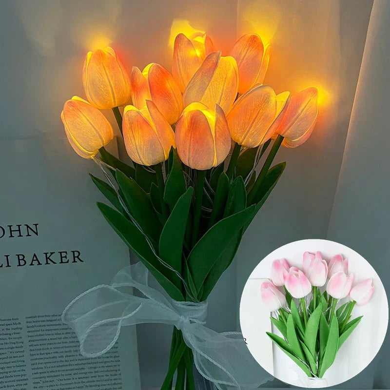Lisslune | LED lamp with artificial tulip bouquet perfect for gifts or as wedding party home decorations