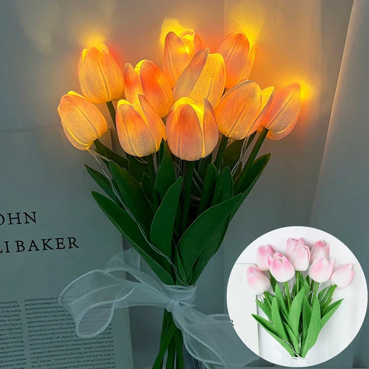 Lisslune | LED lamp with artificial tulip bouquet perfect for gifts or as wedding party home decorations