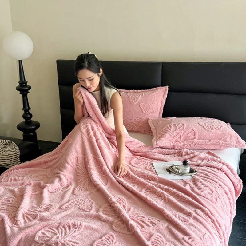 Rynx | Summer blanket Cool blanket 2024 New velvet solid color Jacquard multifunctional throw blanket, Jacquard butterfly style