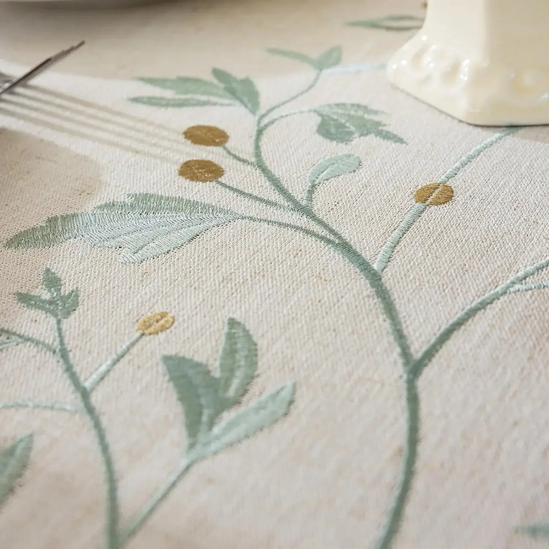 Rynx Embroidered Tablecloth, Cotton-Linen Simple Foldable Dustproof Tablecloth, for Kitchen Dining Room, Party, Birthday Table Decor