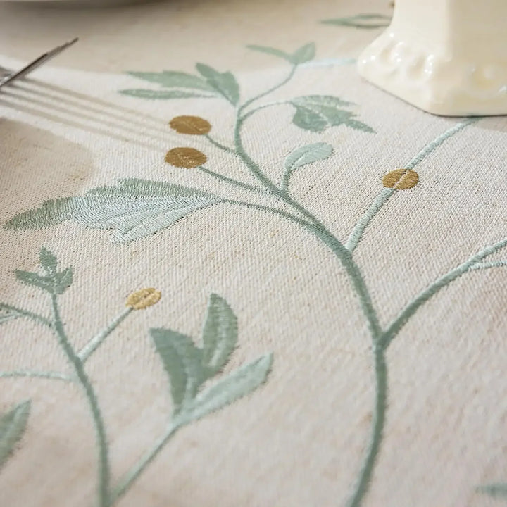 Rynx Embroidered Tablecloth, Cotton-Linen Simple Foldable Dustproof Tablecloth, for Kitchen Dining Room, Party, Birthday Table Decor