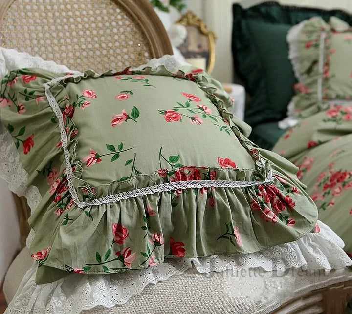 Rynx Top Luxury khaki European embroidery pillowcase large ruffle lace pleated pillowcase cake layers princess bedding pillowcase