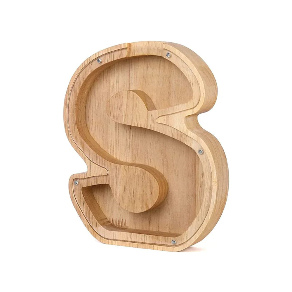 Lisslune | Wooden Alphabet Piggy Bank with Transparent Viewing Window for Stylish Saving