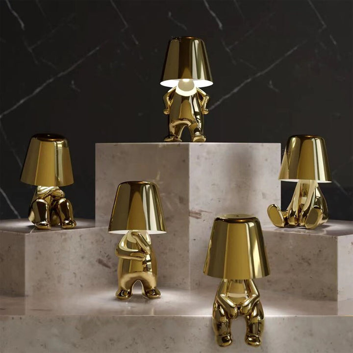 Lisslune | Golden Man LED Thinking Table Lamp – Playful Nightstand Lamp for Bedroom & Decor