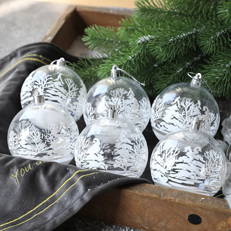 Rynx 6 pieces 6 cm transparent snow Christmas balls pendants for Christmas tree decoration clear balls hanging ornaments Xmas Navidad