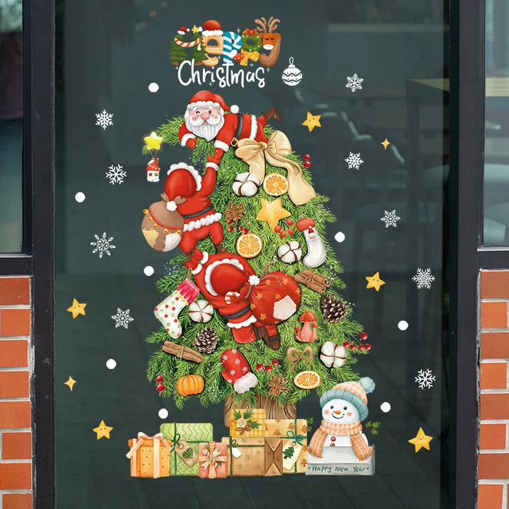 Rynx Christmas Window Stickers Santa Claus Christmas Tree Cartoon Glass Stickers Merry Christmas New Year Decorations for Home