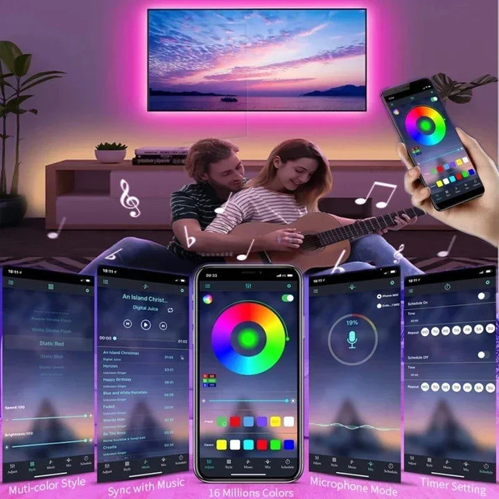 Lisslune | USB RGB LED Strip Lights with App Control for Room & TV Backlighting Decor