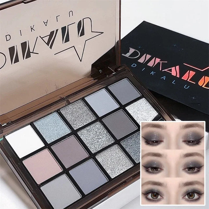 Rynx | 15 Colors Cool Tones Eyeshadow Palette Black Smokey Eye Glitter Eyeshadow Shades Eye Pigments Matte Palette Palette S K4W5
