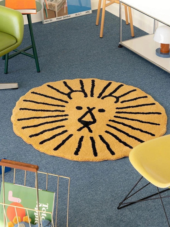 Rynx | Creative Funny Lion Living Room Large Rug Round Comfortable Soft Bedroom Nightstand Rug Non-Slip Children's Room Rugs Carpet