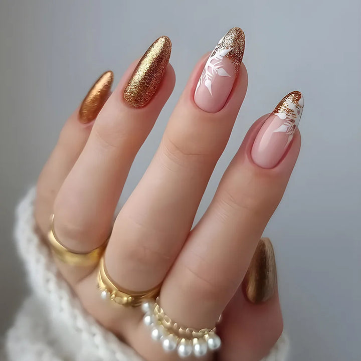 Rynx | Red Holly Brown Solid Color Christmas Nail Art Almond Shaped Artificial Nails Removable Pre-made Joints Press-On Nails with Glue