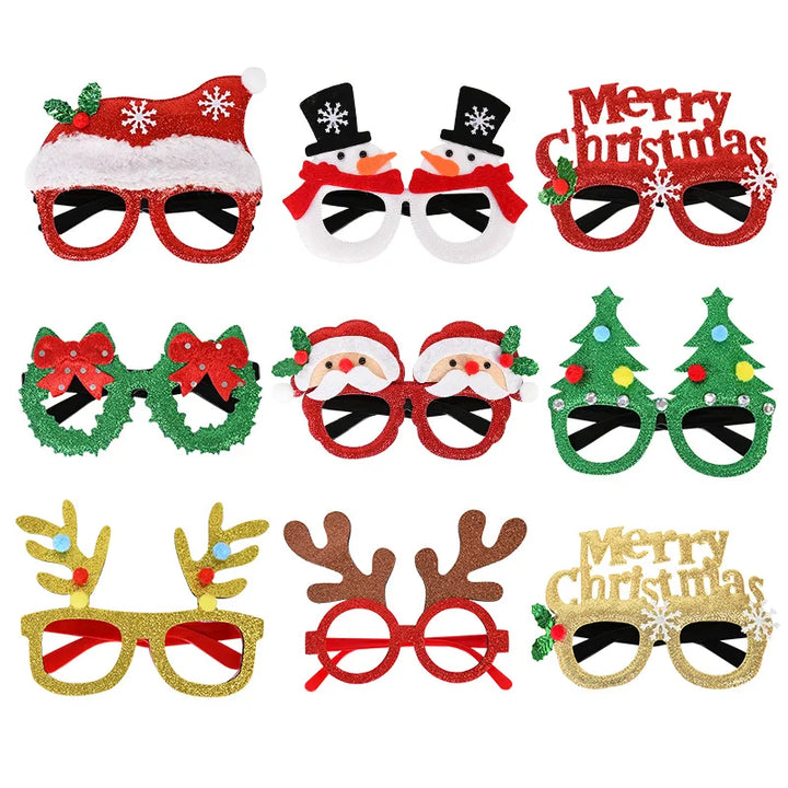Rynx 9-piece Merry Christmas Glasses Frame Christmas Party Decoration Photo Booth Props Glasses Christmas New Year Accessories Children's Gift