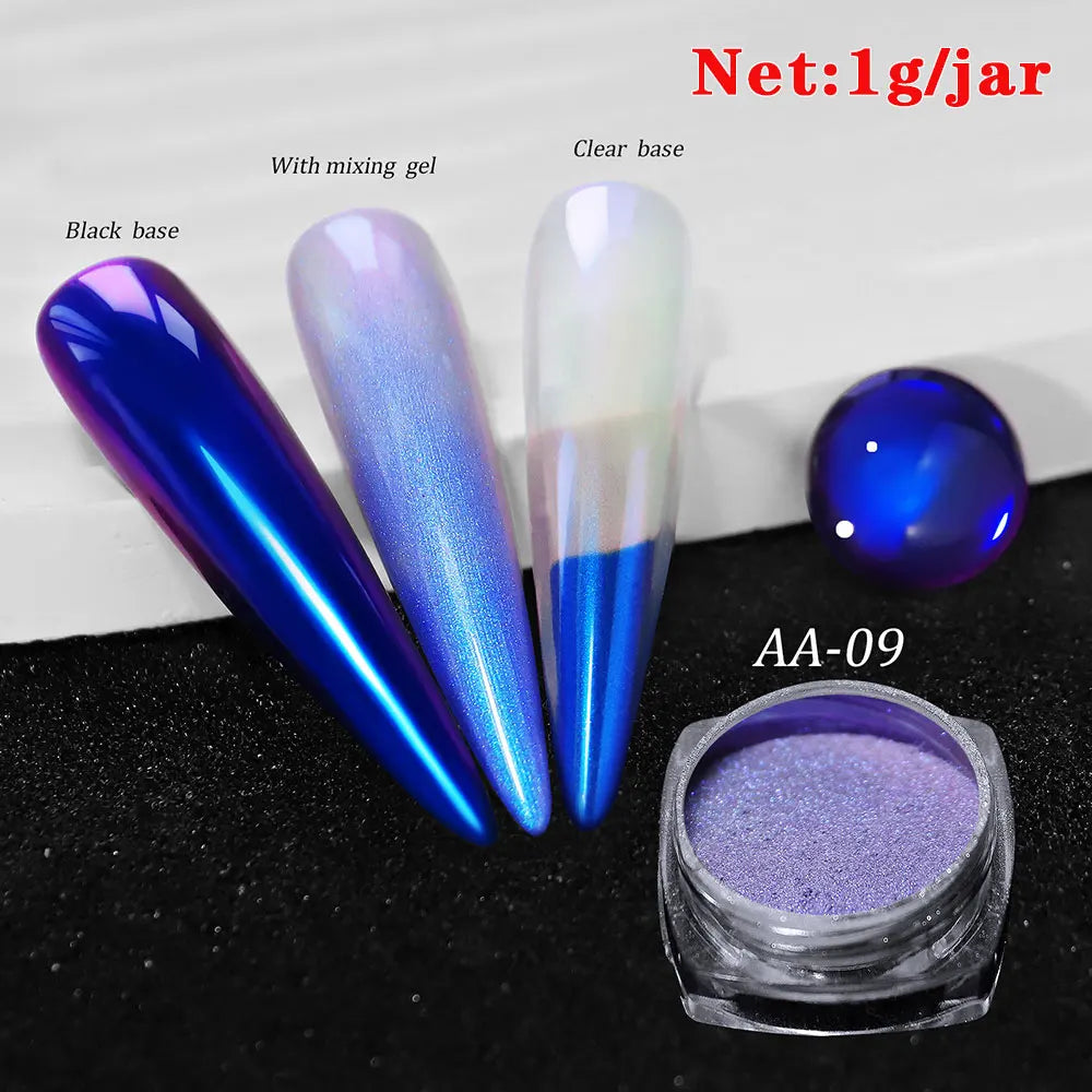 Rynx | 1jar Chrome Chameleon Aurora Nail Powder Metallic Effect Nail Glitter Pigment Mirror Nail Rubbing Dust Gel Nail Polish Accessories