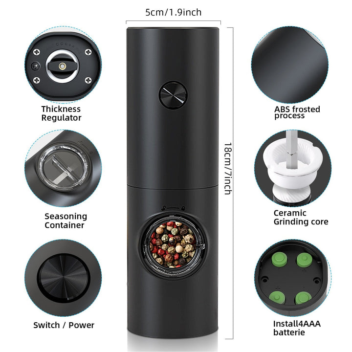 Lisslune | Electric automatic pepper and salt mill with LED light and adjustable grind - Perfect for the kitchen or the restaurant