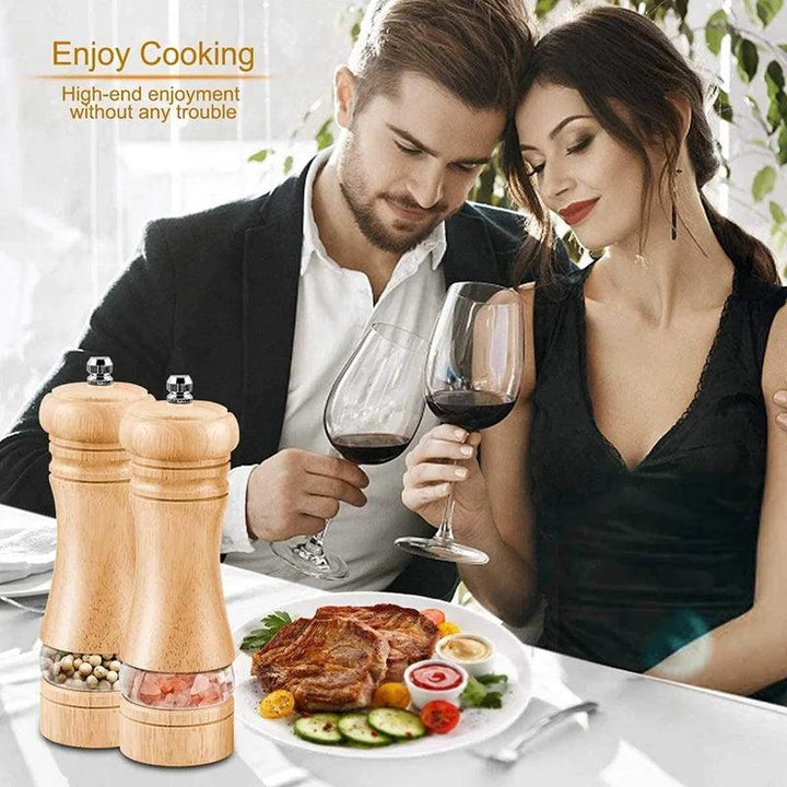 Lisslune | Vintage Handcrafted Wooden Spice Mill Set - 6-Inch Gourmet Salt and Pepper Mills