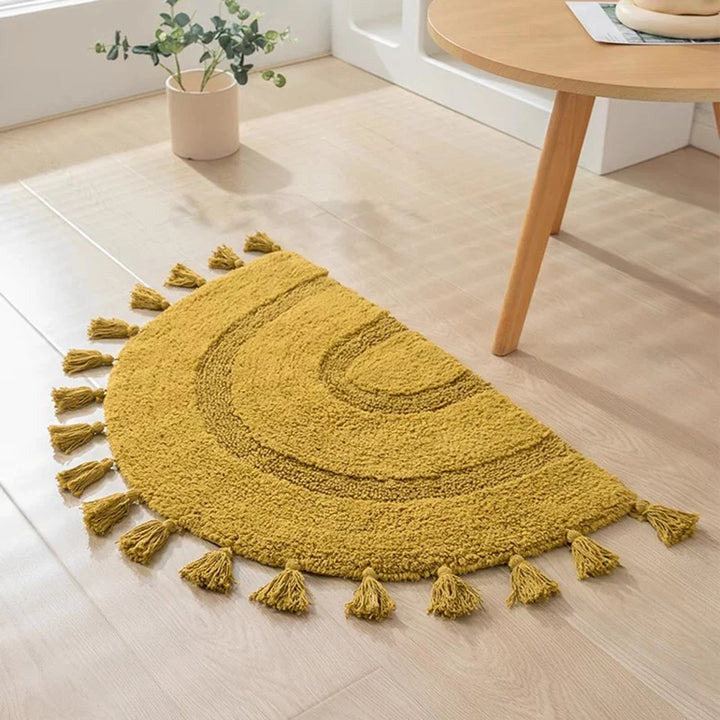 Rynx | Half Circle Cotton Rug Handcrafted Tassel Mat Soft Kids Pet Play Area Rug Kids Bedroom Decorative Mat Home Decoration