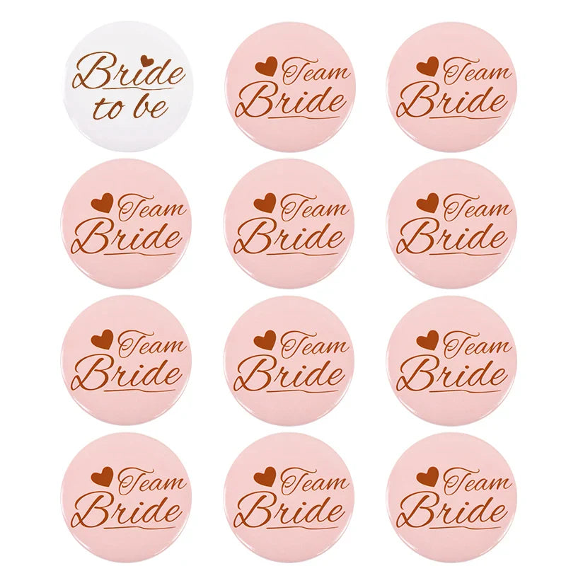 Rynx 12/1pcs Bride to be Team Bride Badge for Wedding Party Decor Bridesmaids Gift Bachelorette Party Hen Night Accessories