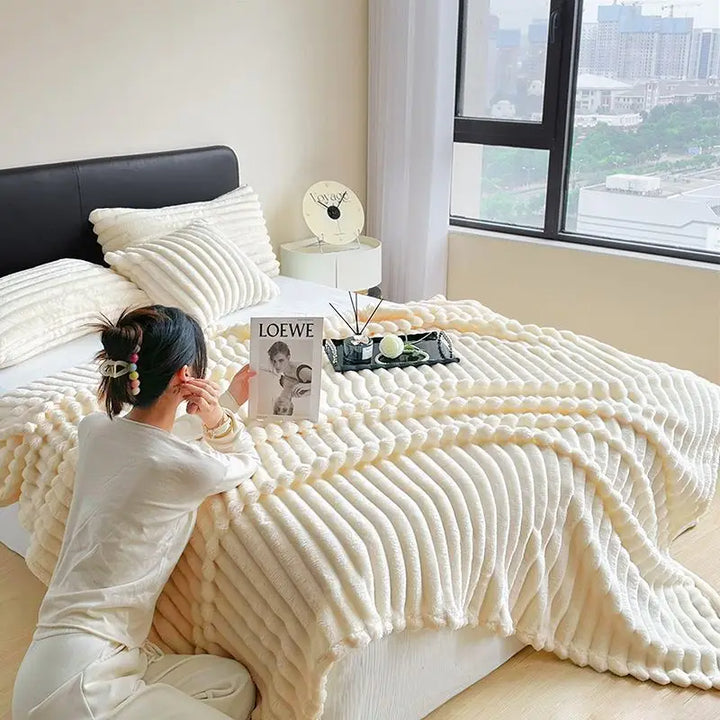 Rynx | Light Luxury Rabbit Plush Blanket for Autumn and Winter Warmth, Milk Fleece Sofa Cover Blanket, Coral Fleece Thick Office Blanket