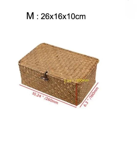 Lisslune | Natural Seaweed Laundry Basket with Lid - Stylish Basket for Bath Items, Cosmetics, and Towels